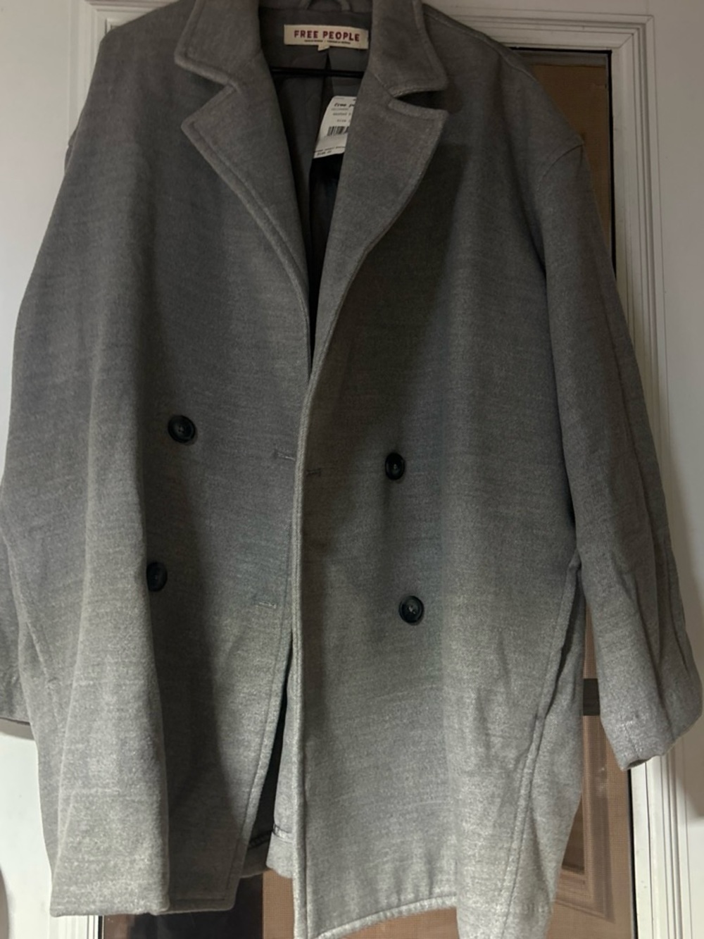 Free People Gray Double-Breasted Pea Coat
